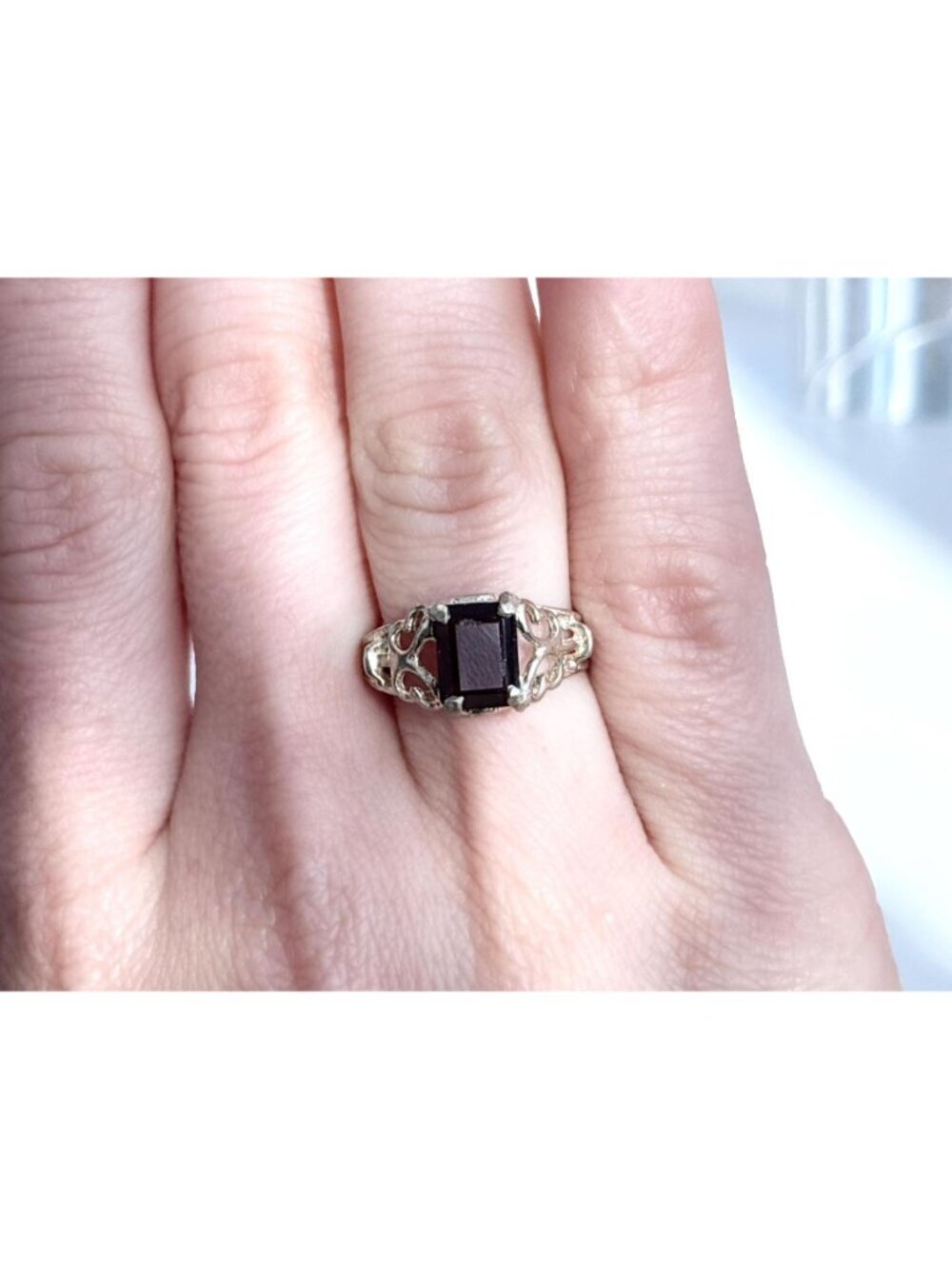 Garnet Emerald Cut Gemstone Sterling Silver 925 Victorian Vintage Ring - sz 6.25 - Picture 10 of 13